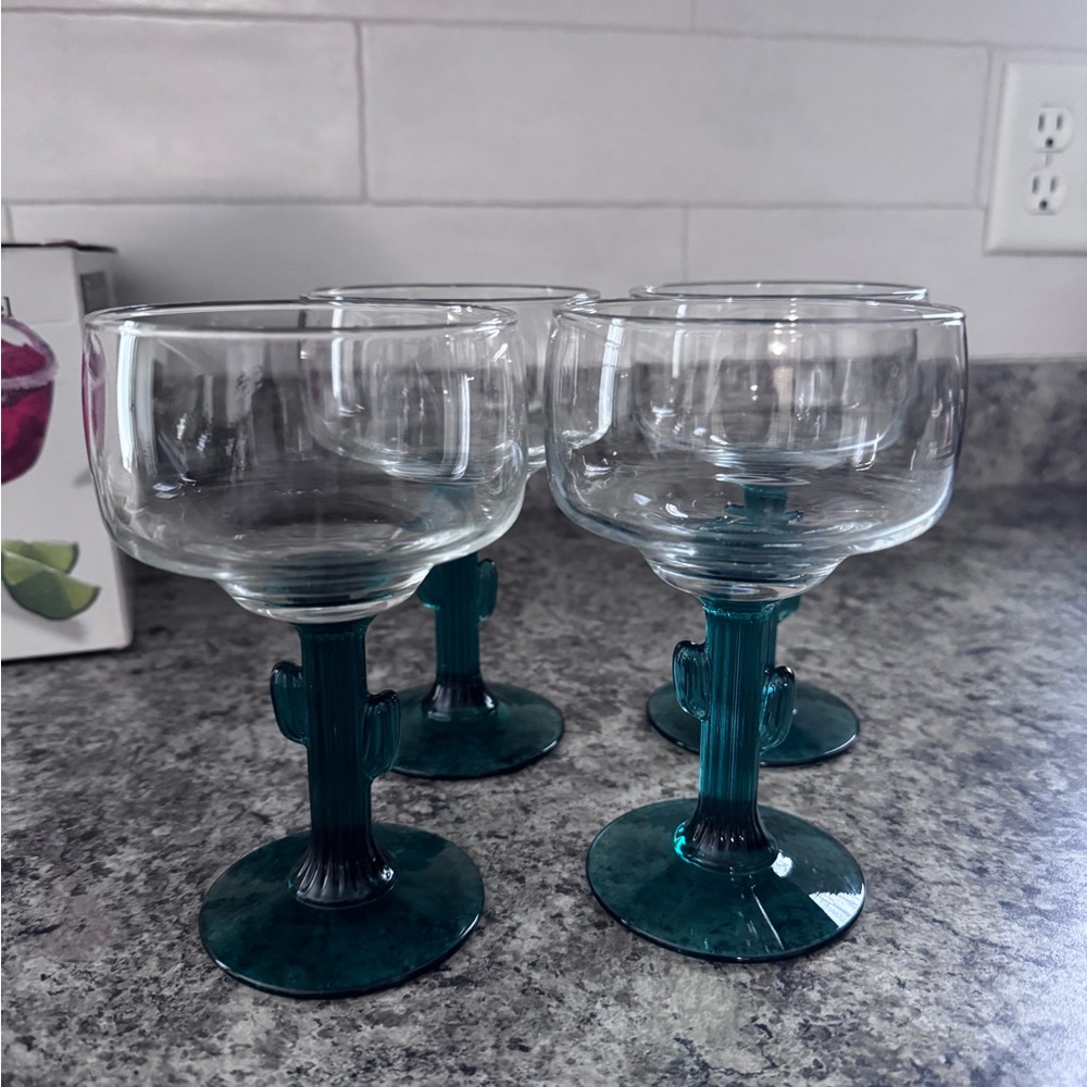 4 Vintage Libbey Cactus Margarita Glasses 12 oz With Original Box